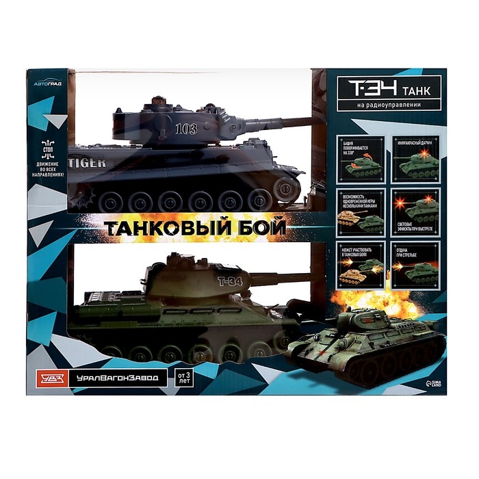 Танковый бой Т34 vs Tiger, на радиоуправлении, 2 танка, свет и звук Танковый бой Т34 vs Tiger, на радиоуправлении, 2 танка, свет и звук