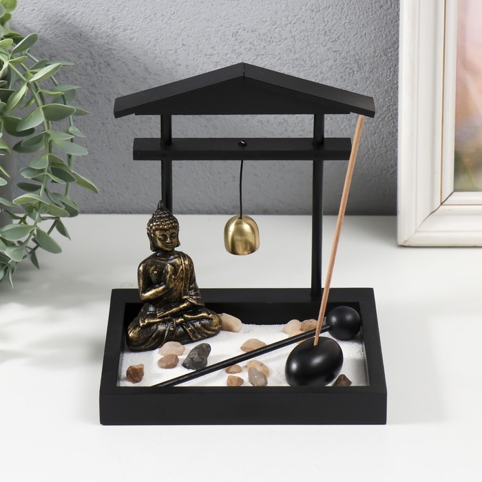 Сад Дзен  Сад Дзен "Будда у храма" песок+камни+аромапалочка+колокол 15,5х13х15 см
