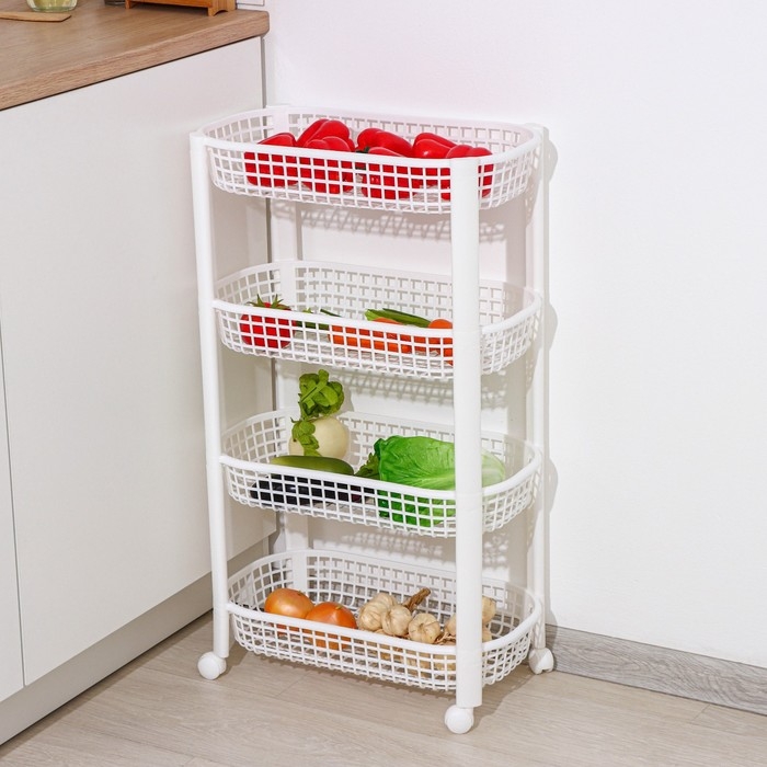 Этажерка напольная 4-х секционная, на колёсах, цвет белый Этажерка напольная 4-х секционная, на колёсах, цвет белый