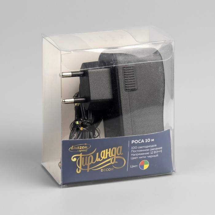 Гирлянда «Нить» 10 м роса, IP20, чёрная нить, 100 LED, свечение мульти, 12 В Гирлянда «Нить» 10 м роса, IP20, чёрная нить, 100 LED, свечение мульти, 12 В