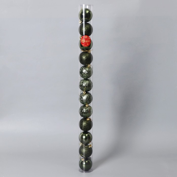 Набор шаров пластик d-6 см, 12 шт Набор шаров пластик d-6 см, 12 шт "Олень в кружевах" зелёный