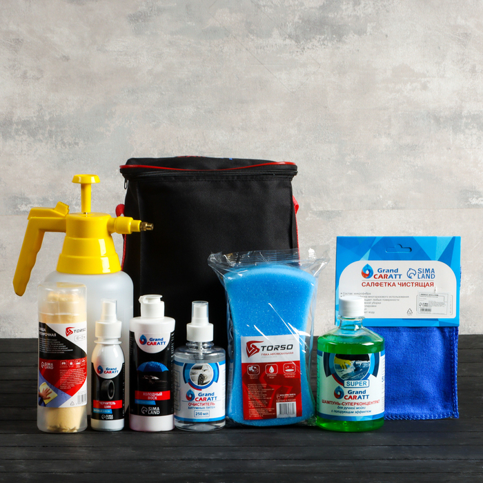 Подарочный набор для ухода и мойки авто Grand Caratt, в сумке, 8 предметов Подарочный набор для ухода и мойки авто Grand Caratt, в сумке, 8 предметов