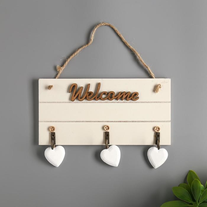 Крючки декоративные дерево Крючки декоративные дерево "Три сердца. Welcome"МИКС 20х10х2,5 см