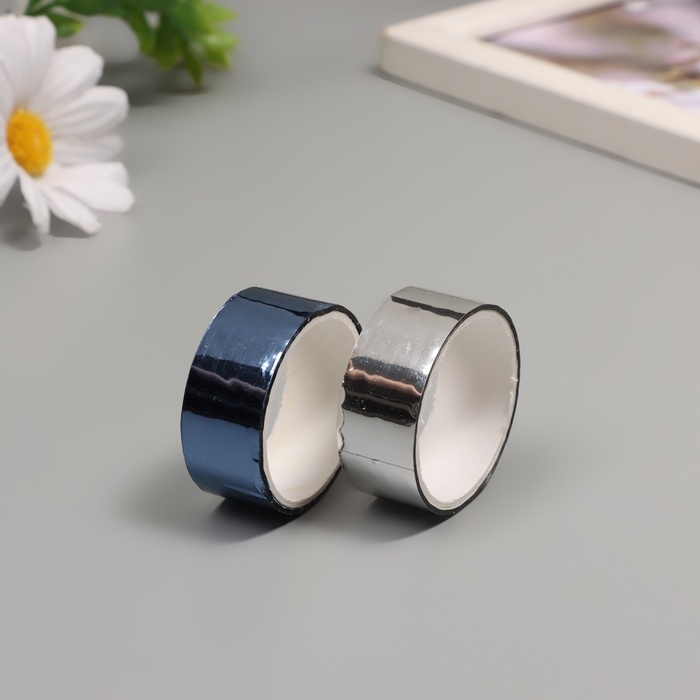 Клейкая лента декоративная пластик Клейкая лента декоративная пластик "Металлик. Серебро, синий" н-р 2 шт 1,5 см, дл. 3 м