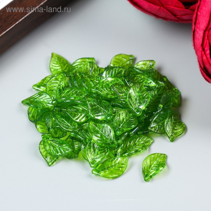 Декор для творчества пластик Декор для творчества пластик "Зелёный листик" набор 80 шт 1,4х0,8 см