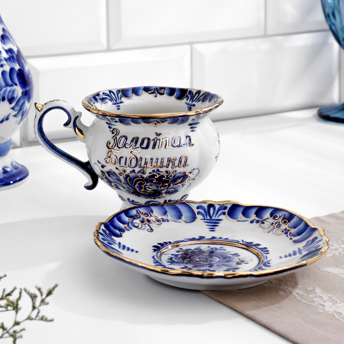 Чайная пара Чайная пара "Грация" , золото, (Золотая Бабушка), 300 мл, гжель