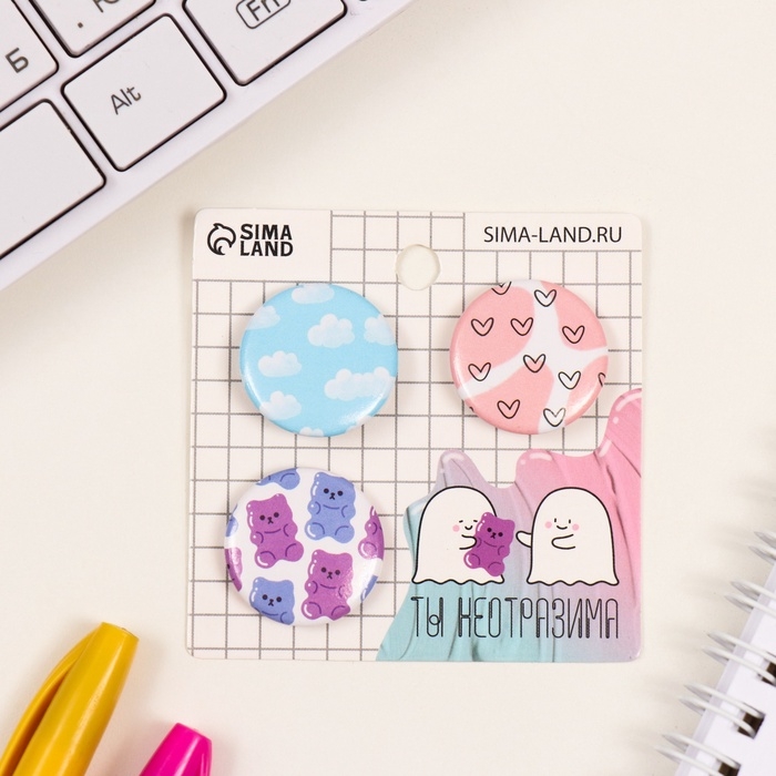 Значки закатные набор 3 шт d=25 мм Значки закатные набор 3 шт d=25 мм "Мимимишность" 7х7 см