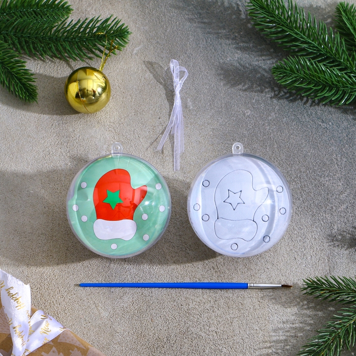 Ёлочное украшение под раскраску «Варежка» размер: 8 см; 2 шт., кисть Ёлочное украшение под раскраску «Варежка» размер: 8 см; 2 шт., кисть