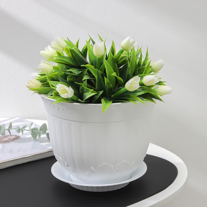 Горшок для цветов с поддоном «Ангара», 2.5 л, пластиковый, белый Горшок для цветов с поддоном «Ангара», 2.5 л, пластиковый, белый