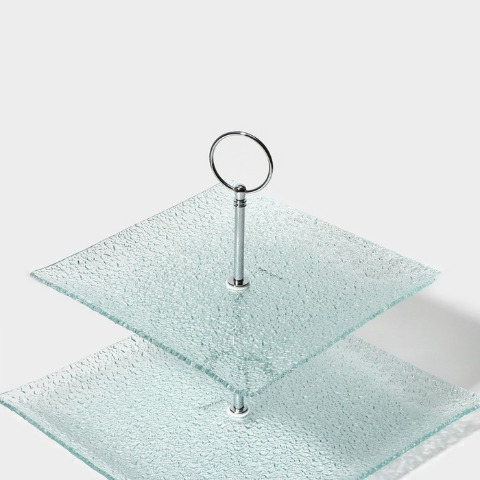 Этажёрка - фруктовница квадратная Доляна «Акцент», 2 яруса, 25×22 см, стекло