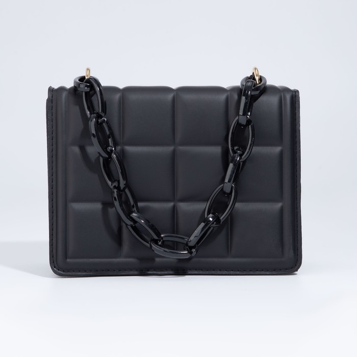 Сумка женская мессенджер из искусственной кожи с цепью, 14×20 см, цвет чёрный Сумка женская мессенджер из искусственной кожи с цепью, 14×20 см, цвет чёрный