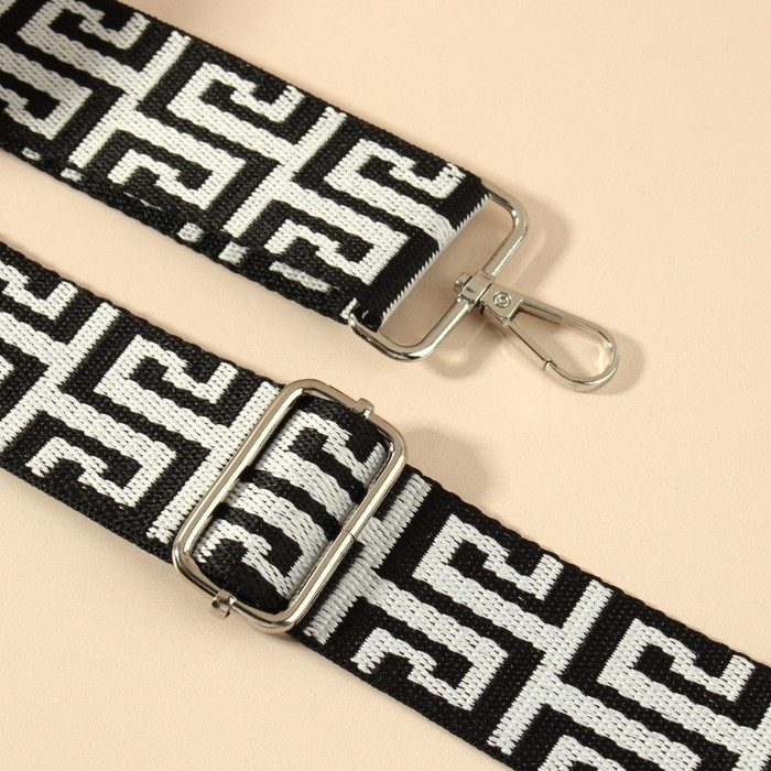 Ручка для сумки «Орнамент греческий», стропа, с карабинами, 139 ± 3 × 3,8 см, цвет чёрно-белый Ручка для сумки «Орнамент греческий», стропа, с карабинами, 139 ± 3 × 3,8 см, цвет чёрно-белый