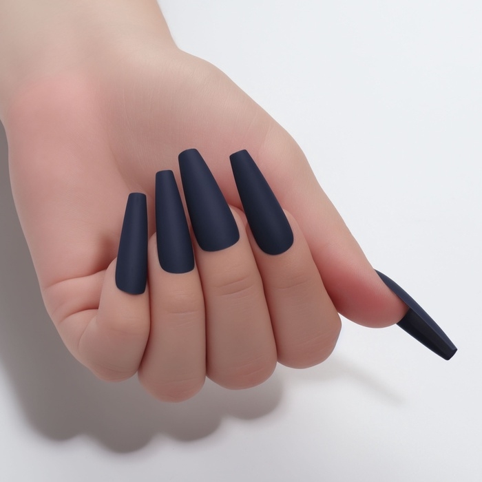 Накладные ногти, 12 шт, с клеевыми пластинами, форма балерина, матовый/хромированный, цвет синий/чёрный Накладные ногти, 12 шт, с клеевыми пластинами, форма балерина, матовый/хромированный, цвет синий/чёрный