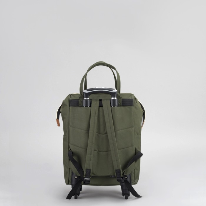 Сумка-рюкзак 2 в 1 на колёсах 18 Сумка-рюкзак 2 в 1 на колёсах 18", отдел на молнии, наружный карман, цвет зелёный