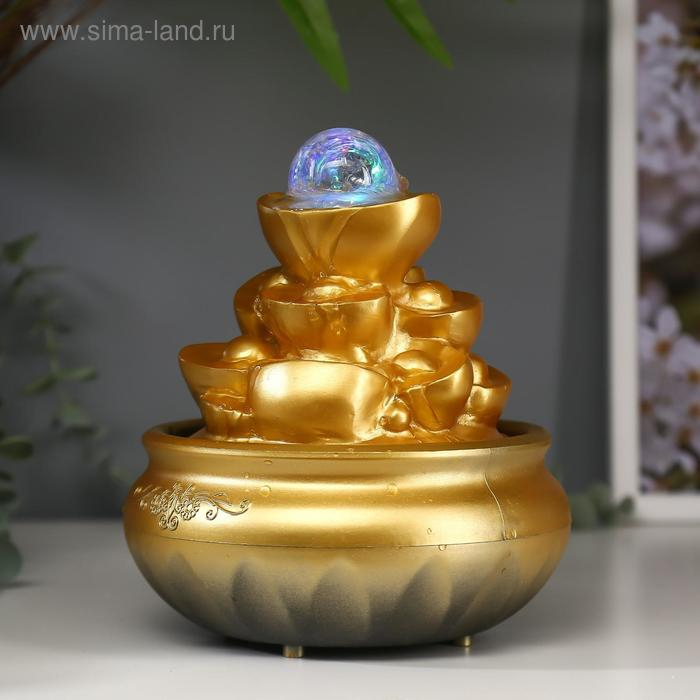 Фонтан настольный от сети, подсветка "Гора золотых слитков" 18,5х15х15 см