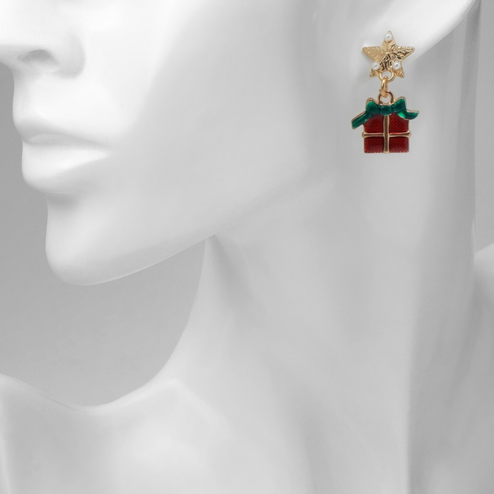 Новый год! Серьги «Новогодние» подарки, цветные в золоте Новый год! Серьги «Новогодние» подарки, цветные в золоте