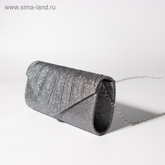 Клатч женский, отдел на клапане, длинная цепь, цвет серебристый