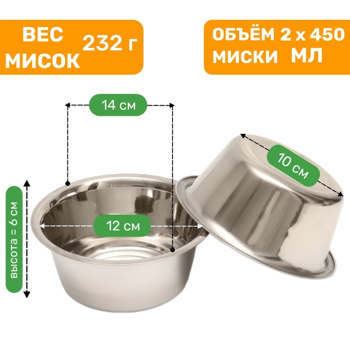 Набор из 2 мисок на подставке, 2 х 450 мл Набор из 2 мисок на подставке, 2 х 450 мл