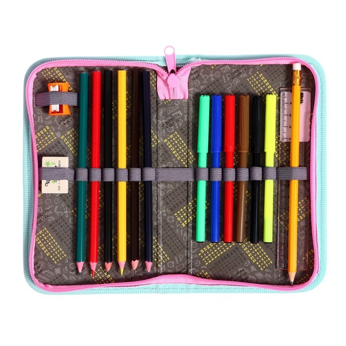 Пенал 1 секция, 115 х 205 мм, с наполнением 16 предметов, Calligrata Пенал 1 секция, 115 х 205 мм, с наполнением 16 предметов, Calligrata "Девочка" ламинированный картон, 30П26/set