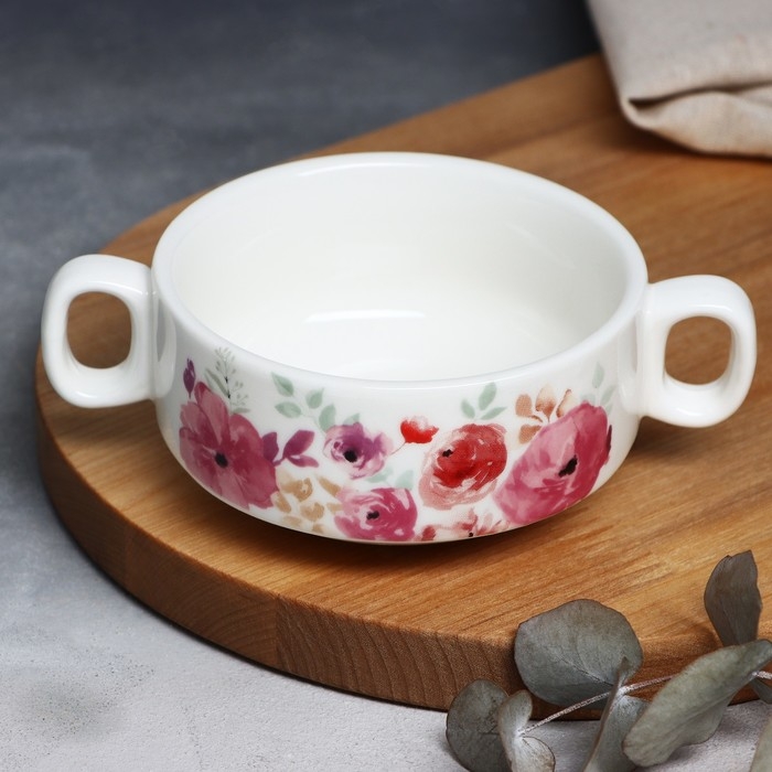 Супница с ручками керамическая «Цветы», 10.5 х 5 см, 220 мл, цвет белый Супница с ручками керамическая «Цветы», 10.5 х 5 см, 220 мл, цвет белый