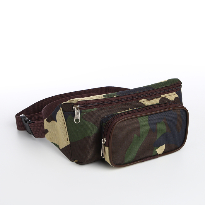 Поясная сумка на молнии, наружный карман, цвет хаки/камуфляж Поясная сумка на молнии, наружный карман, цвет хаки/камуфляж