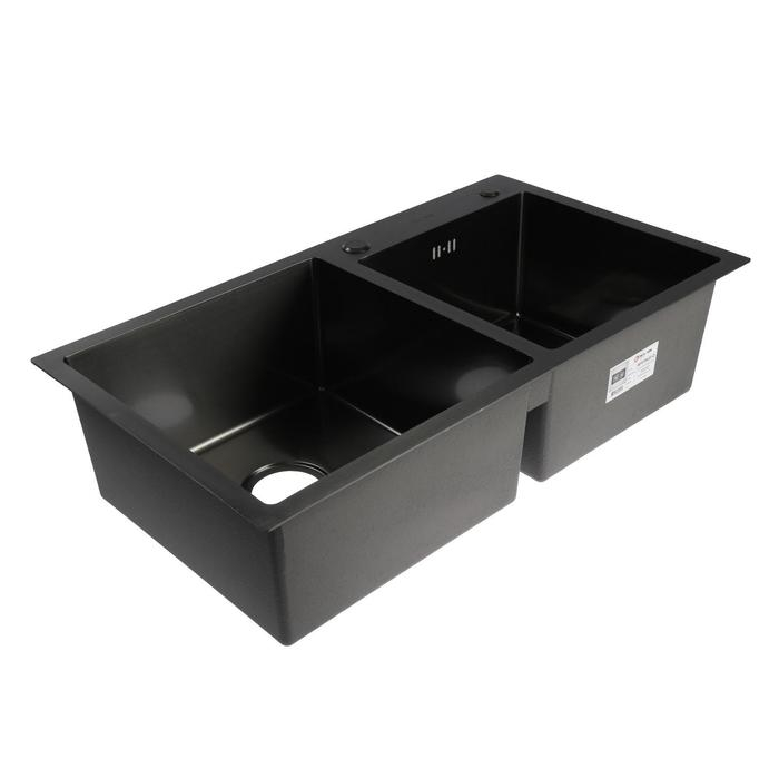 Мойка кухонная AFLORN AF97843B-D, врезная, двойная, S=3,0 и 0,8мм, 78х43х22см, сифон, графит Мойка кухонная AFLORN AF97843B-D, врезная, двойная, S=3,0 и 0,8мм, 78х43х22см, сифон, графит