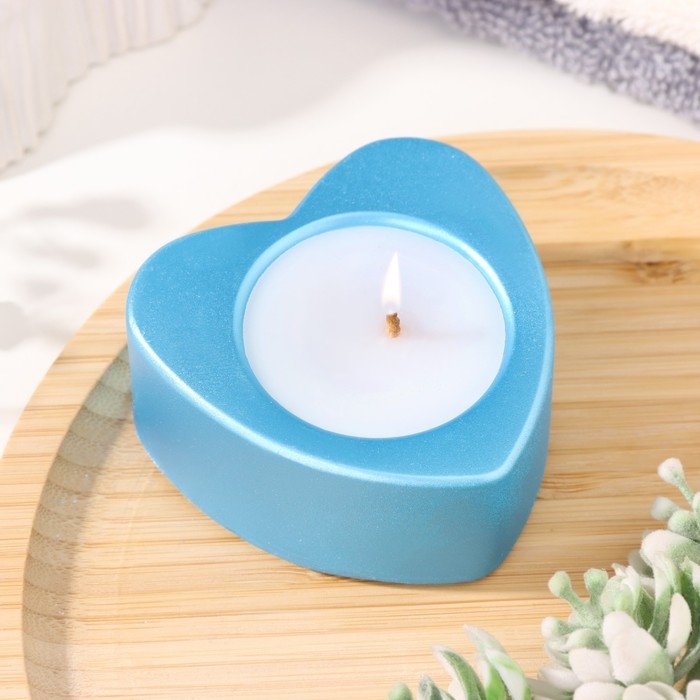 Свеча  Свеча "Сердце малое. Мрамор" в подсвечнике из гипса, 7х3см,голубой