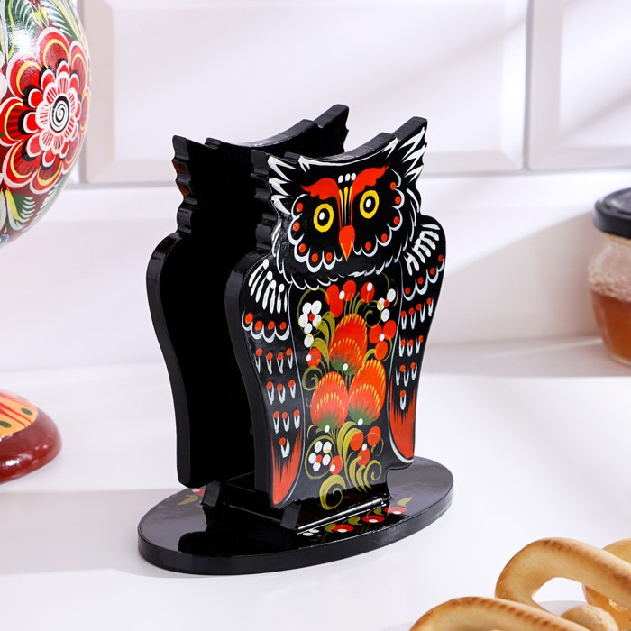 Салфетница «Сова», 10х14 см, хохлома, микс Салфетница «Сова», 10х14 см, хохлома, микс