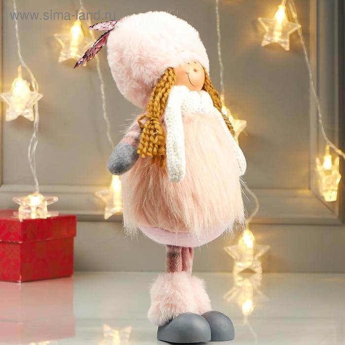 Кукла интерьерная Кукла интерьерная "Девочка в розовой шубке и в шапке с ушками" 38х11х16 см