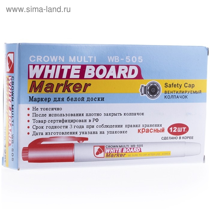 Маркер для белых досок 2.0 мм, Crown Multi Board Slim, пулевидный, красный