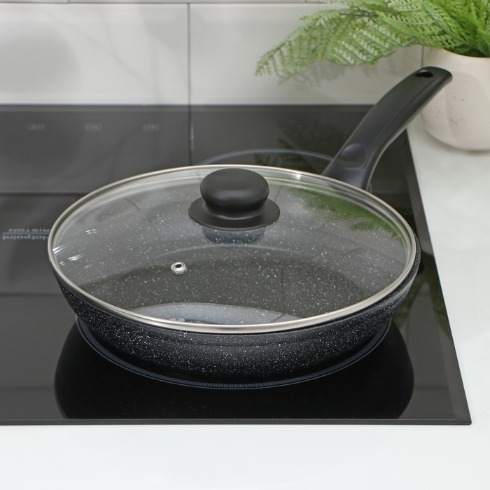 Сковорода Доляна «Элит», d=24 см, литой алюминий, стеклянная крышка, антипригарное покрытие, цвет серый Сковорода Доляна «Элит», d=24 см, литой алюминий, стеклянная крышка, антипригарное покрытие, цвет серый