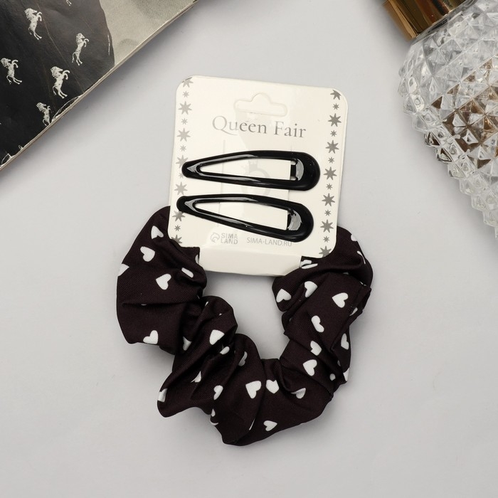 Набор для волос Набор для волос "Эмилия" (резинка, 2 невидимки 4,5 см) сердечки, чёрный