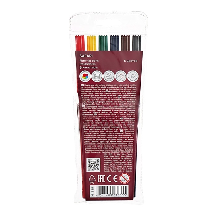 Фломастеры 6 цветов, ErichKrause,  Фломастеры 6 цветов, ErichKrause, "Safari Ultra Washable" микс