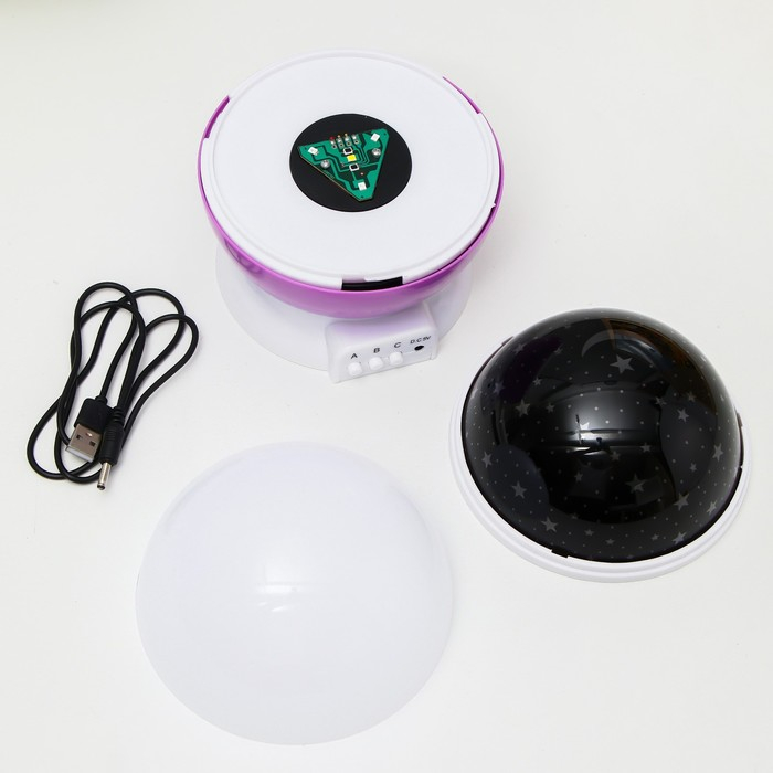 Ночник-проектор  Ночник-проектор "Звёздное небо", вращение, (4ААА или USB)  фиолет. 12*10 см RISALUX