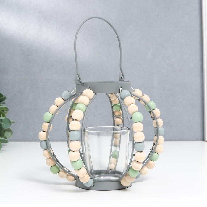 Подсвечник металл, стекло на 1 свечу Подсвечник металл, стекло на 1 свечу "Фонарь. Бохо" серый 19х15,5х13 см