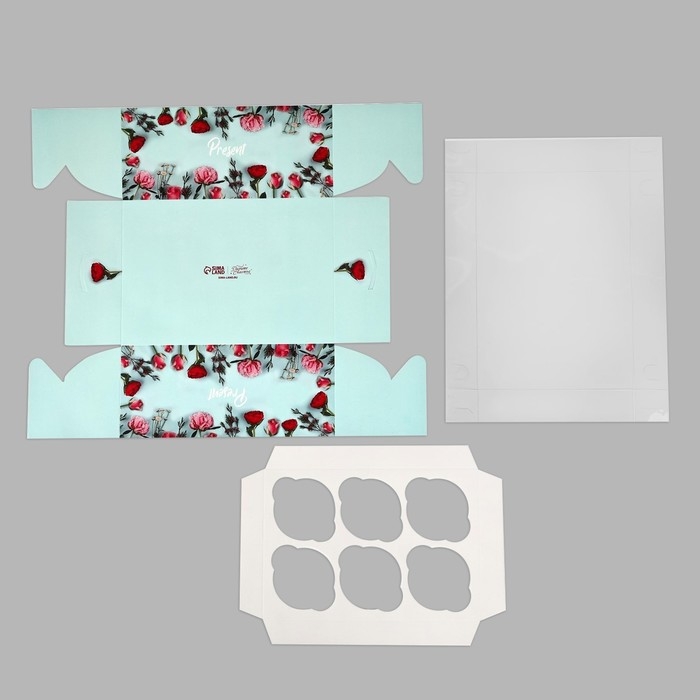 Коробка для капкейков, кондитерская упаковка, 6 ячеек Present, 23 х 16 х 10 см Коробка для капкейков, кондитерская упаковка, 6 ячеек Present, 23 х 16 х 10 см