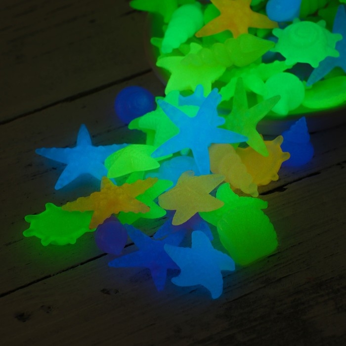 Декоративные фигурки для аквариума, светящиеся,  Декоративные фигурки для аквариума, светящиеся, "Морские обитатели", 3 - 5 см, 200 г, микс