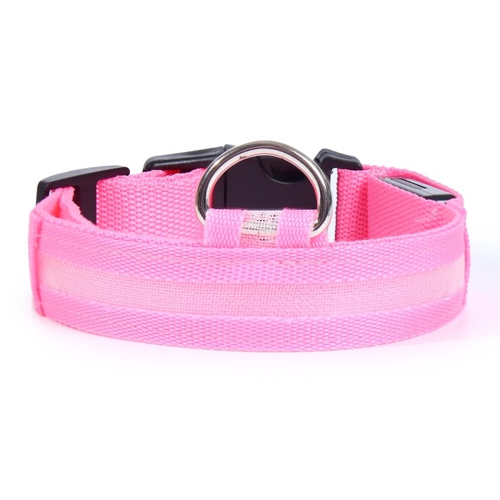 Ошейник с подсветкой размер S, ОШ 35-43 х 2,5 см, 3 режима свечения розовый Ошейник с подсветкой размер S, ОШ 35-43 х 2,5 см, 3 режима свечения розовый