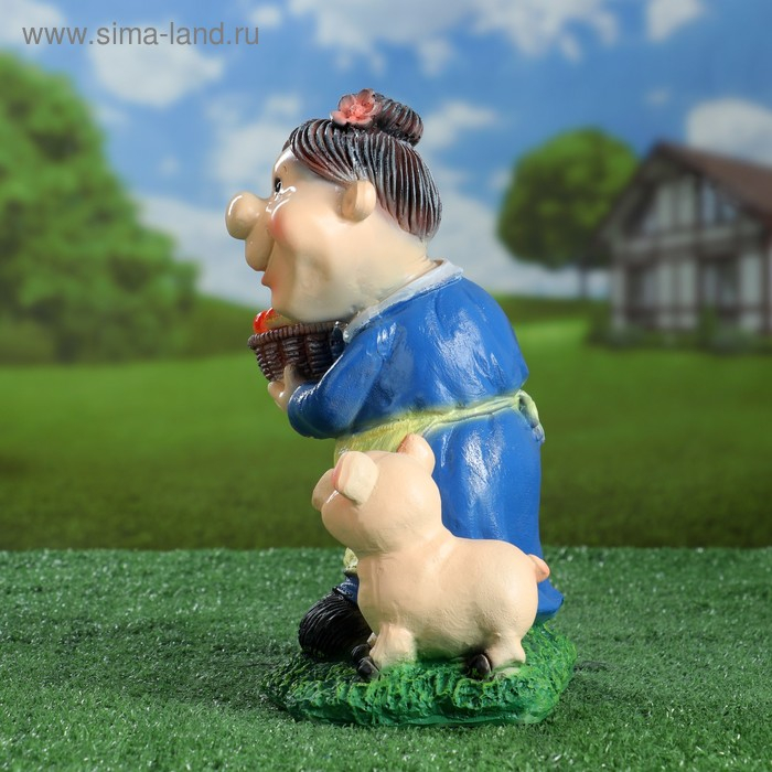 Садовая фигура  Садовая фигура "Бабка с поросенком" синий, 30х21см