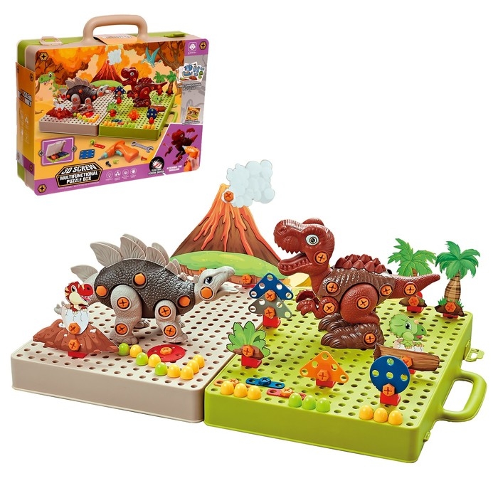 Конструктор винтовая мозаика «Диномир», с электрическим шуруповёртом, 217 деталей Конструктор винтовая мозаика «Диномир», с электрическим шуруповёртом, 217 деталей