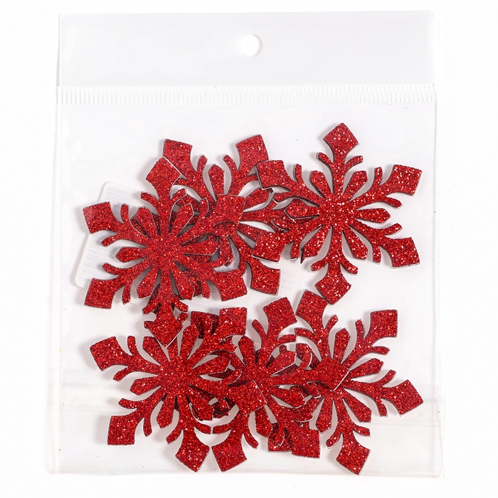 Новый год! Декор «Снежинки» на клеевой основе, набор 6 шт., цвет красный Новый год! Декор «Снежинки» на клеевой основе, набор 6 шт., цвет красный