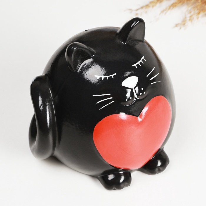 Копилка Копилка "Круглый кот с сердцем" черный, 14см