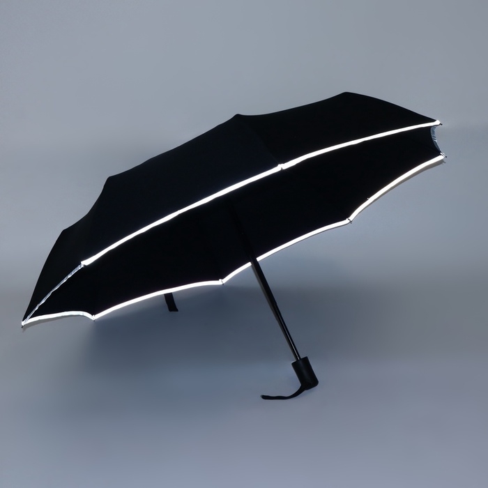 Зонт автоматический «Однотонный», со светоотражающей каёмкой, 3 сложения, 8 спиц, R = 46/55 см, D = 110 см, цвет чёрный Зонт автоматический «Однотонный», со светоотражающей каёмкой, 3 сложения, 8 спиц, R = 46/55 см, D = 110 см, цвет чёрный