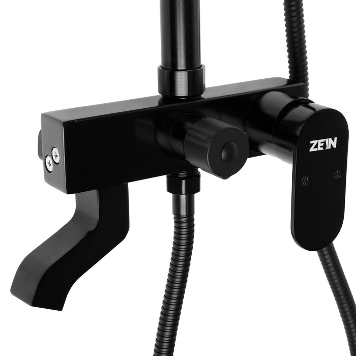 Душевая система ZEIN Z3869, смеситель, тропическая и ручная лейка, алюминий, черная Душевая система ZEIN Z3869, смеситель, тропическая и ручная лейка, алюминий, черная