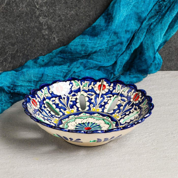 Фруктовница Риштанская Керамика  Фруктовница Риштанская Керамика "Узоры", 23 см, синяя