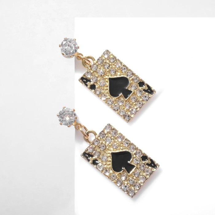 Серьги эмаль «Карты» пики, цвет чёрно-белый в золоте Серьги эмаль «Карты» пики, цвет чёрно-белый в золоте