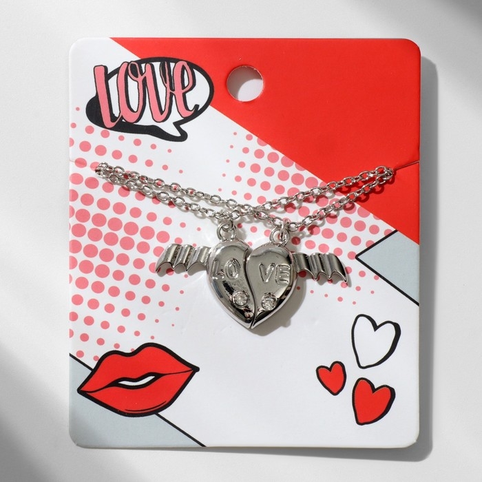 Кулоны «Неразлучники» сердце с крыльями, цвет белый в серебре, 45 см Кулоны «Неразлучники» сердце с крыльями, цвет белый в серебре, 45 см