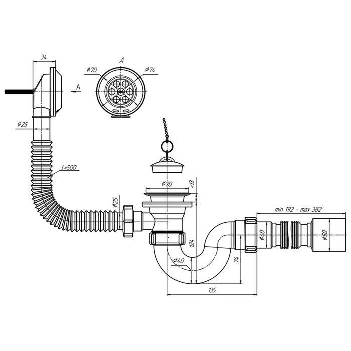 Комплект для ванны  Комплект для ванны "АНИ Пласт" E155: сифон с выпуском, переливом 1 1/2", гибкая труба