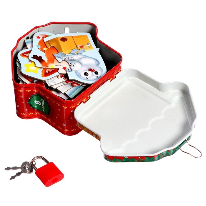 Макси-пазлы в металлической копилке с замочком «Подарки от Деда Мороза», 10 пазлов, 35 деталей Макси-пазлы в металлической копилке с замочком «Подарки от Деда Мороза», 10 пазлов, 35 деталей