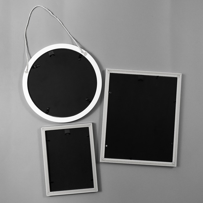 Фоторамка пластик на 7 фото+надпись+полочка  Фоторамка пластик на 7 фото+надпись+полочка "Family. Птицы" зелёно-белые набор 86х186 см